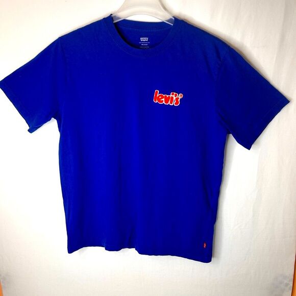 Levi's Men’s Chenille Patch Logo Royal Blue T-Shirt Tee 100% Cotton Size M - Picture 1 of 12